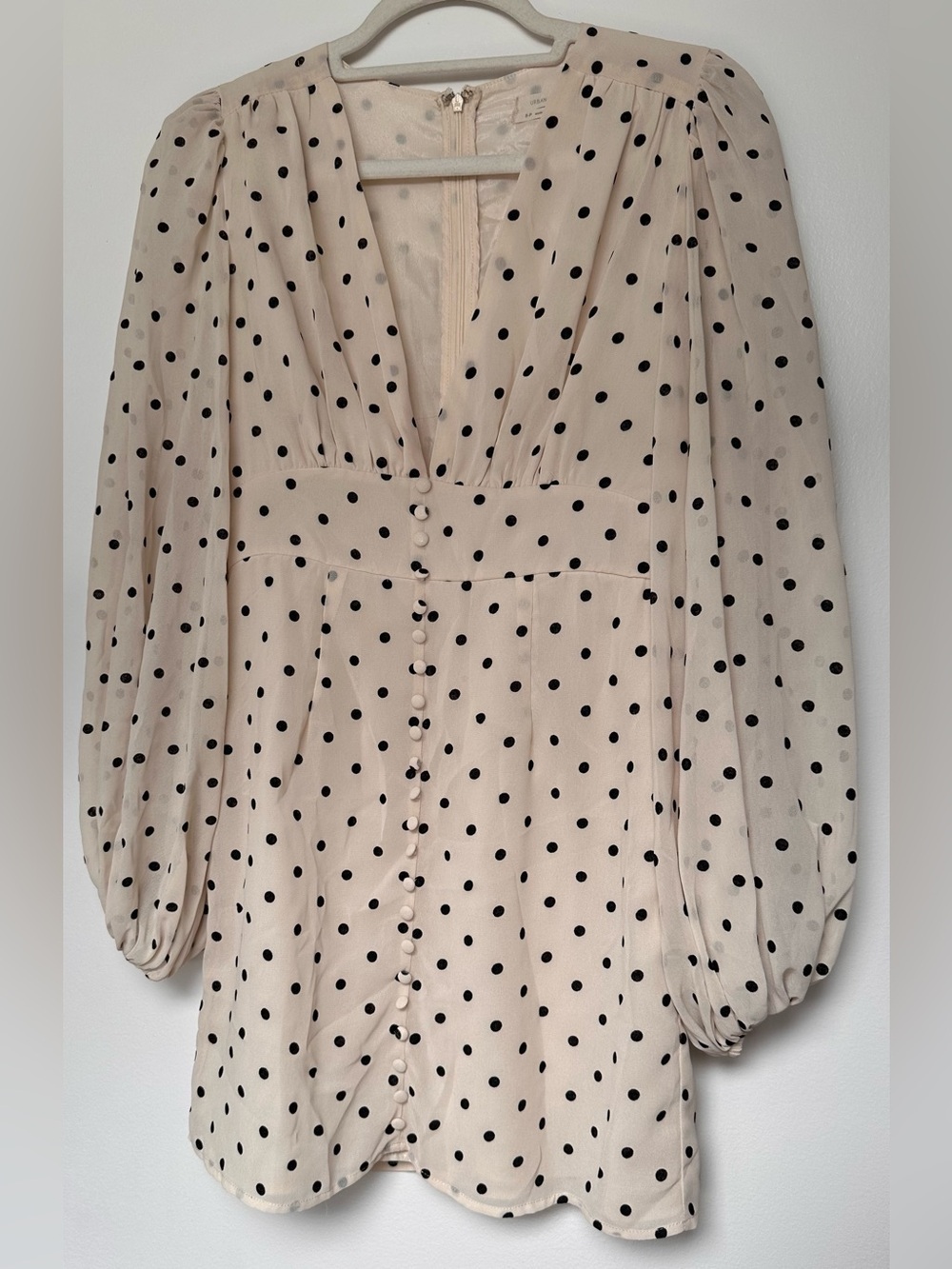 Urban Outfitters Cream Polka Dot Button-Front Mini Dress - SMALL